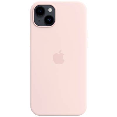 Een roze smartphone met twee camera's aan de achterkant en een Apple-logo in het midden.