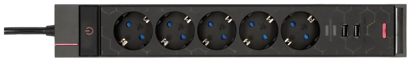 Brennenstuhl 1153560100 Gaming Stekkerdoos | 5 sockets | Aan/uit Schakelaar | 2x USB-A | Zwart | 1,5 meter-1