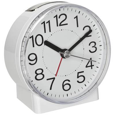 Analoge klok met een wit wijzerblad, grote zwarte cijfers en twee zwarte wijzers die 10:09 uur aangeeft.