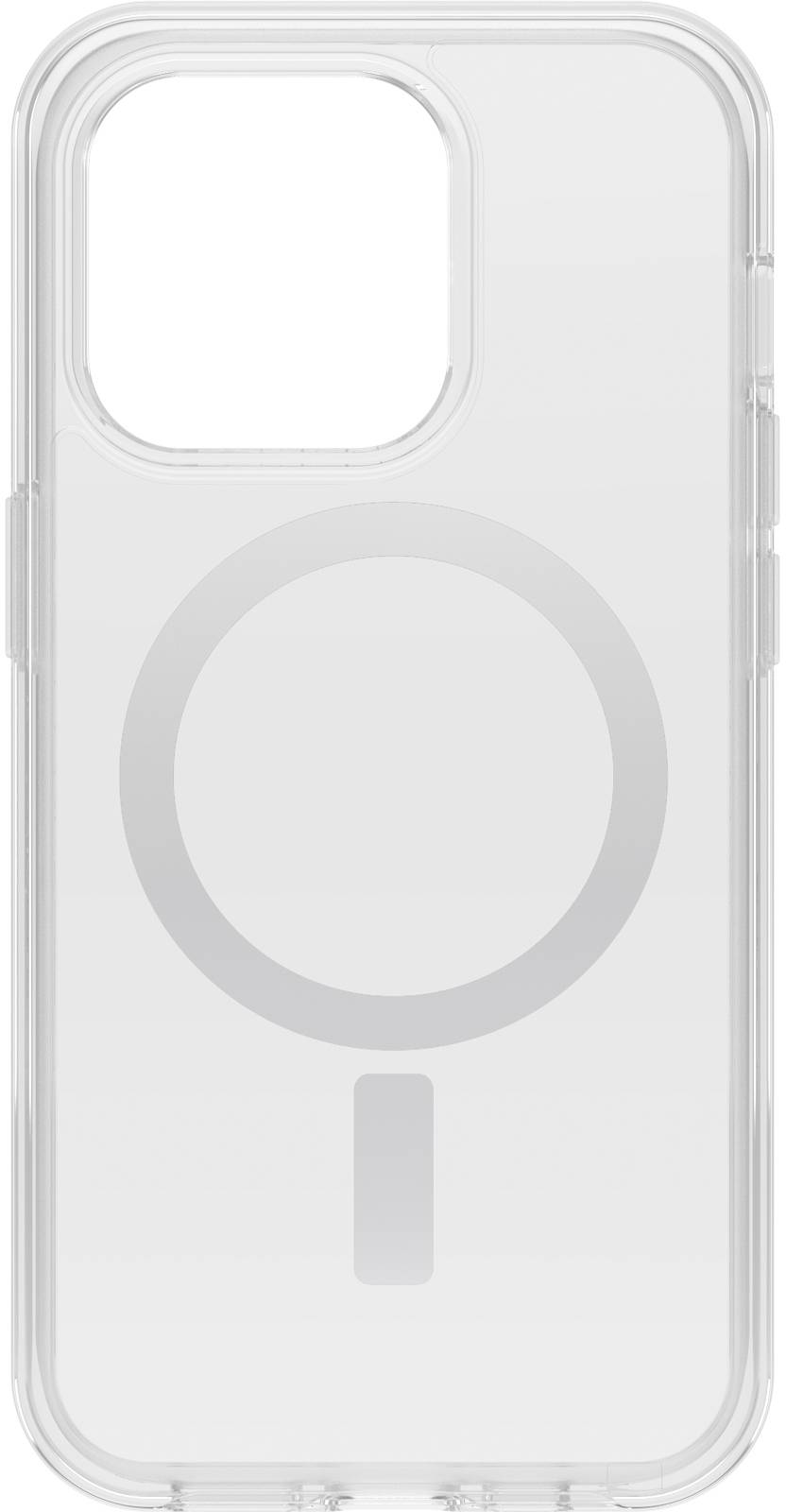Transparante telefoonhoes met een cirkelvormig patroon aan de achterkant, geschikt voor een smartphone met twee cameraleLen.