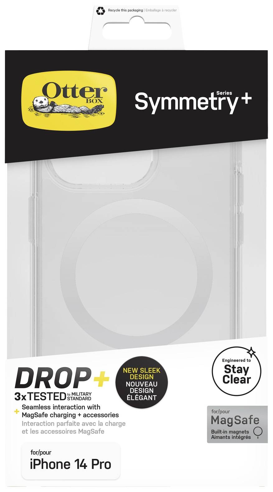 Transparante beschermhoes 'OtterBox Symmetry' voor de iPhone 14 Pro. Ondersteunt MagSafe-compatibiliteit en heeft een elegant design.