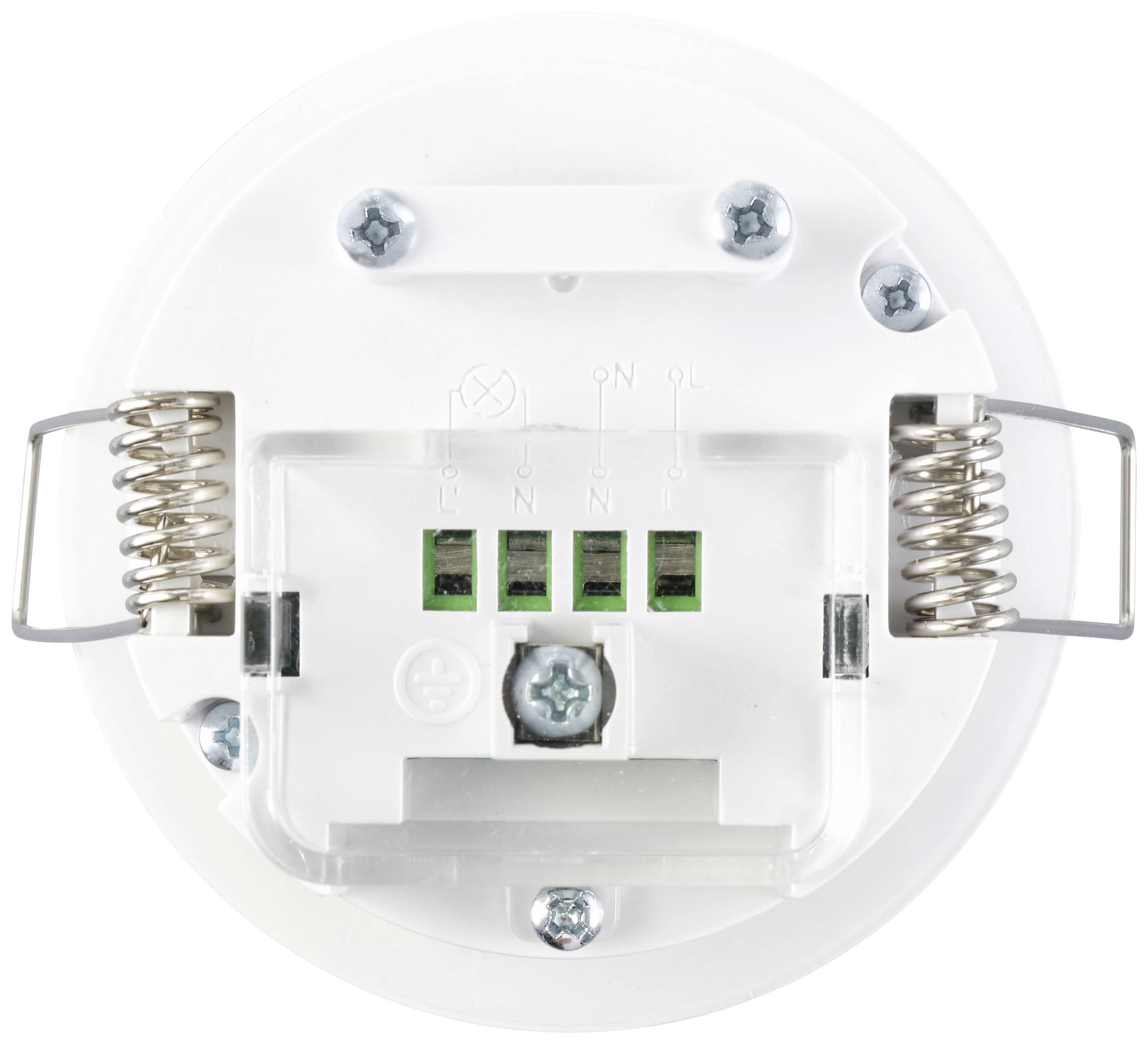 Elektrische stekkerverbinding met verende klemmen op een wit behuizing, gebruikt voor plafondmontage van rookmelders.