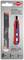 Verpakking met rood Knipex stanleymes en reservemessen. Instructies in het Engels, Duits, Frans en Spaans voor gebruik.