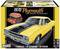 Modelbouwpakket verpakking: '1970 Plymouth Road Runner'. Gele auto met zwarte streep, rode motorweergave, Revell-logo.