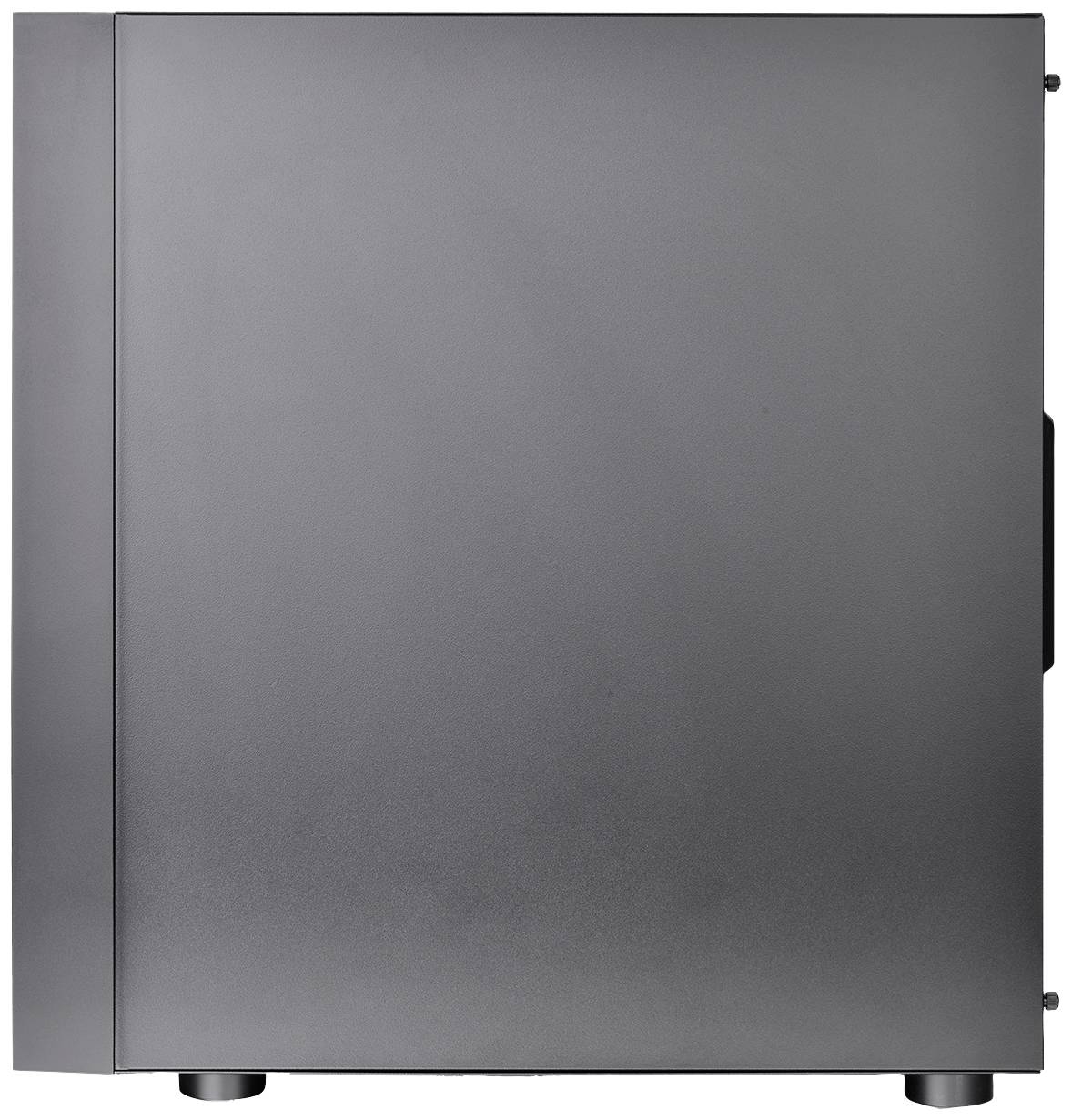 Computerbehuizing, gesloten, met een gladde grijze oppervlakte; geen zichtbare merk- of ontwerpkenmerken.