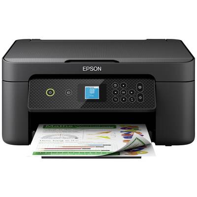 Een zwarte printer die een gekleurde pagina met diagrammen en tekst afdrukt.