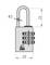 Hangslot met nummercode, afmetingen: breedte 20 mm, diameter 3 mm, hoogte 22 mm. Logo 'BASI' onderaan.