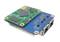 Microcontrollerprint met groene en blauwe printplaat, met meerdere microchips en aansluitingen. Gebruikt voor elektronische projecten.