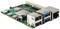 Een kleine groene printplaat met talrijke aansluitingen en connectoren, waaronder USB-poorten en een Ethernet-aansluiting.