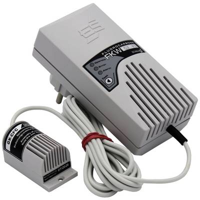 Stekkervoeding met kabel en kleinere sensor. Behuizing toont controlelampjes en merkenlogo. Voornamelijk geschikt voor elektronische toepassingen.