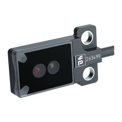 Compacte sensor met twee lenzen en montagebeugel, geschikt voor industriële toepassingen voor nauwkeurige detectie en meting.