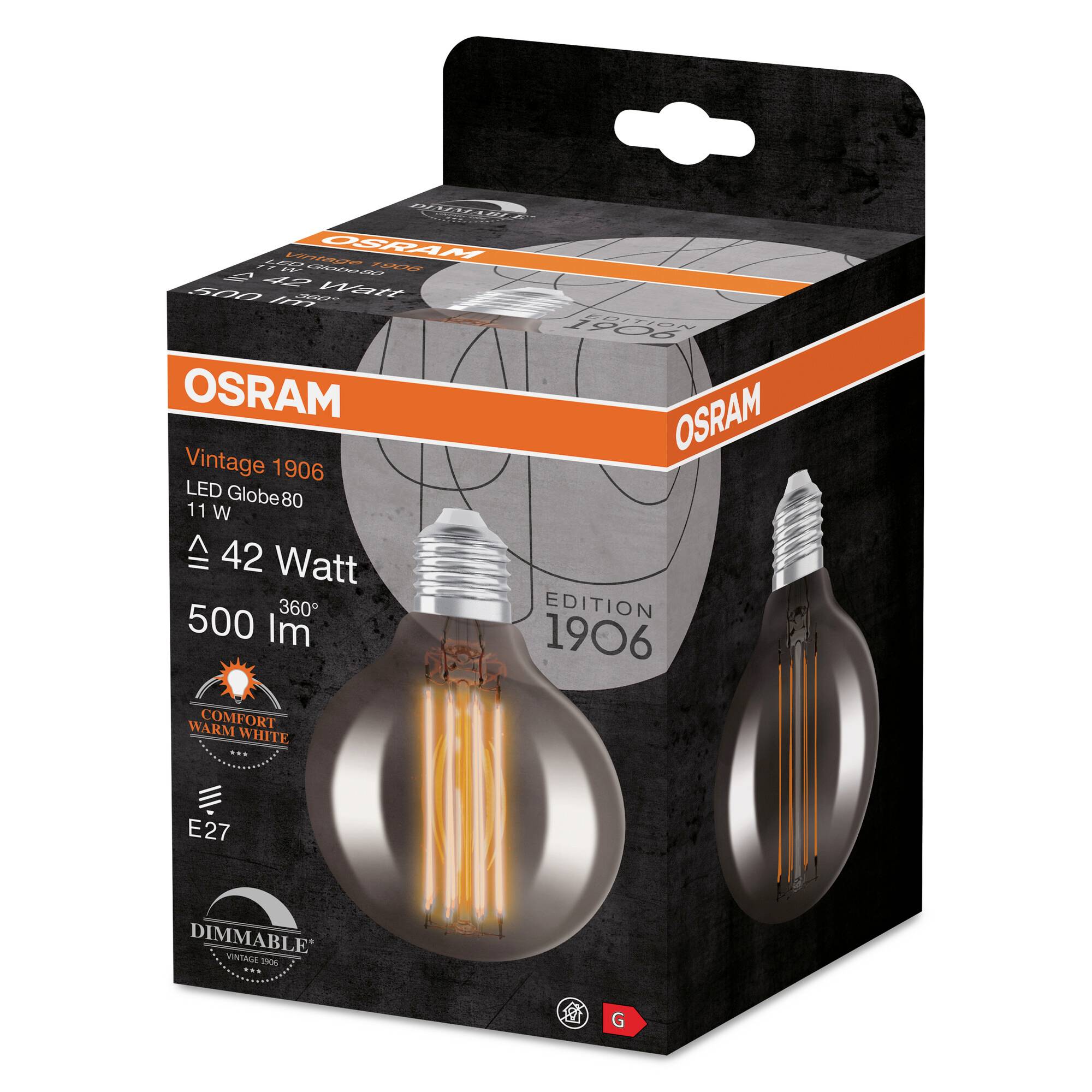 4X Osram E27 LED Globelamp | 11W 1800K 220V 818 | 320° Ø80mm Dimbaar-1