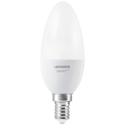 Witte LED-lamp met E14-schroeffitting, merk 'LEDVANCE SMART+', voor smart home verlichting.