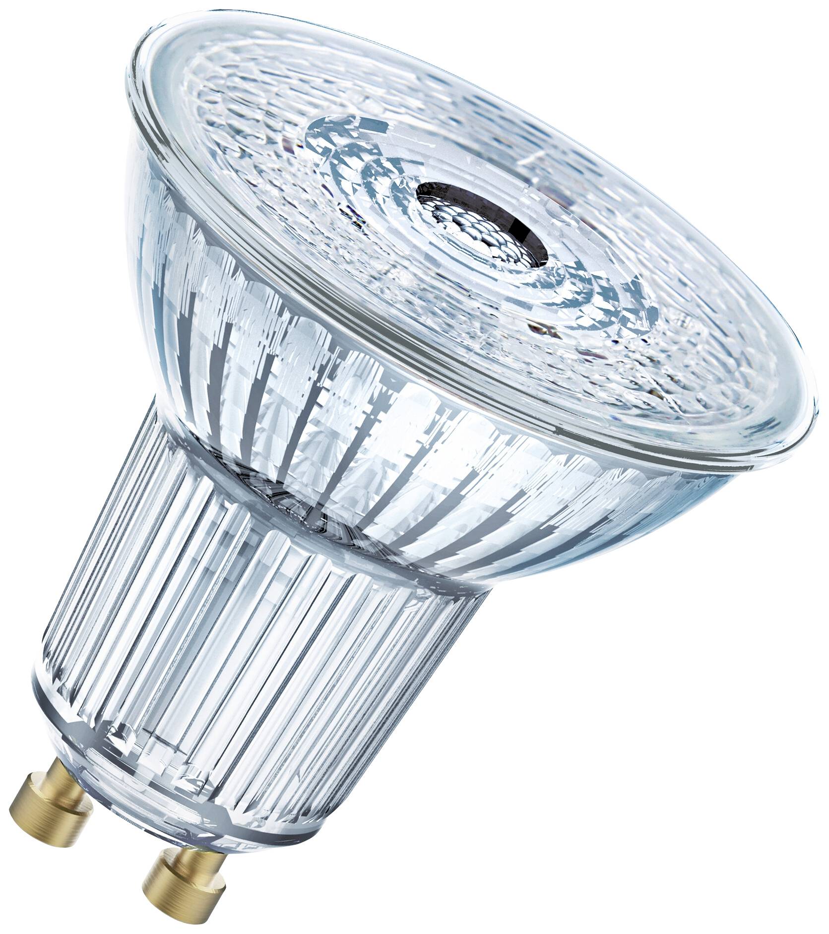 Heldere ledlamp met GU10-fitting, geschikt voor plafond- of wandspots.