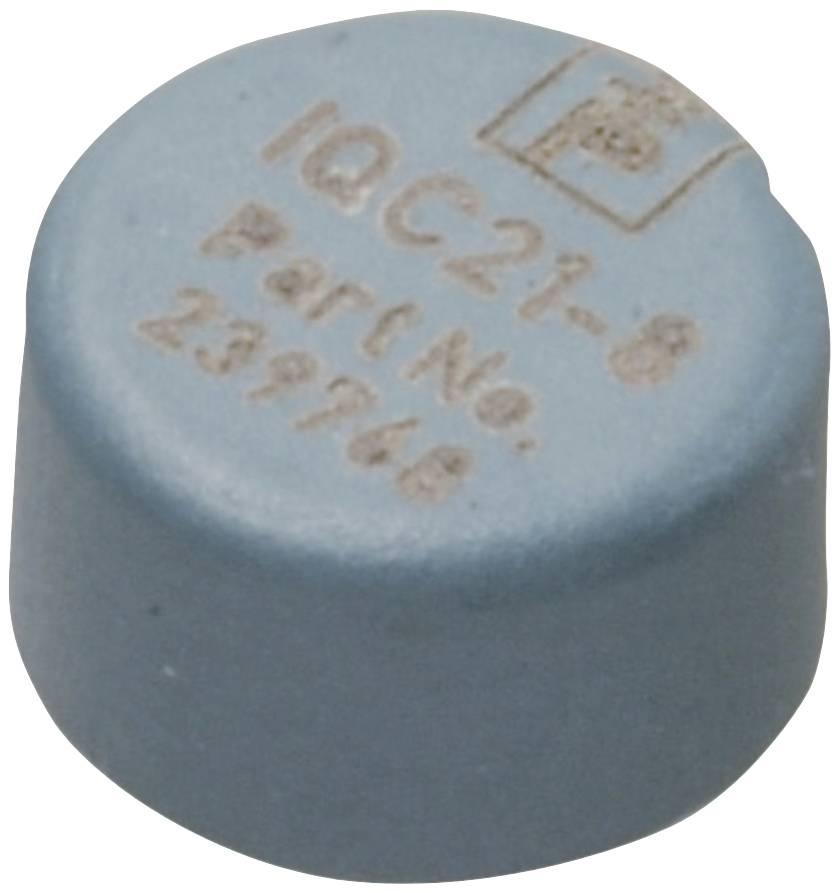 Blauwe keramische condensator met opschrift 'IQC21-8 Artikelnummer 23976B'.