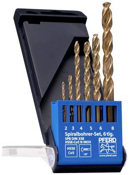 PFERD TOOLS 25298004 SET DIN 338 HSSE N INOX 6TLG  Metaal-spiraalboorset 6-delig 2 mm, 3 mm, 4 mm, 5 mm, 6 mm, 7 mm, 8 mm     1 set(s)