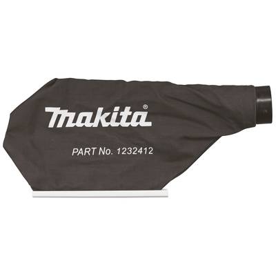 Een zwarte stofopvangzak met het witte 'Makita' logo en het onderdeelnummer '1232412' erop gedrukt.