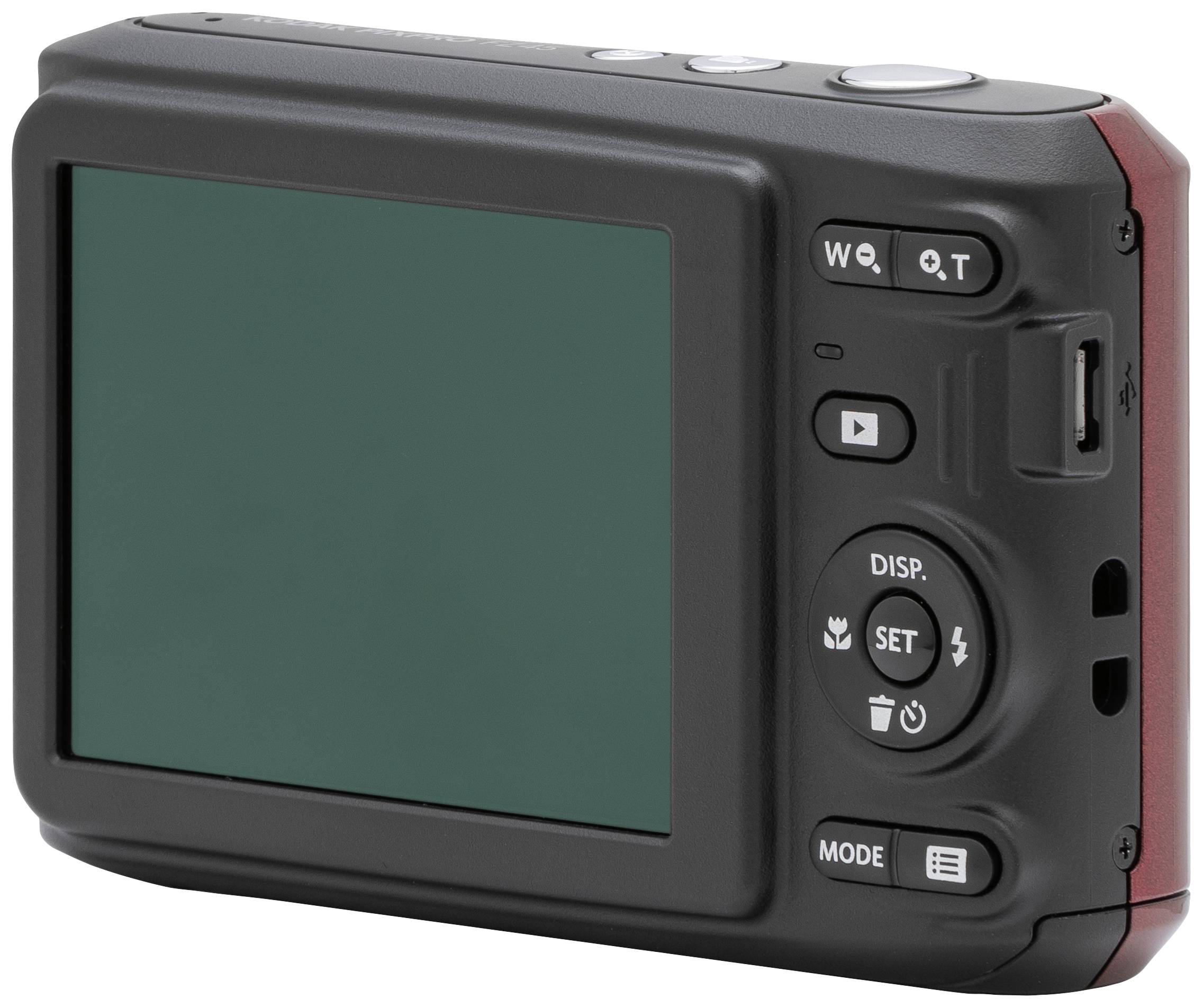 Digitale camera van achteren, toont het scherm en verschillende bedieningselementen zoals menu- en modustoetsen.