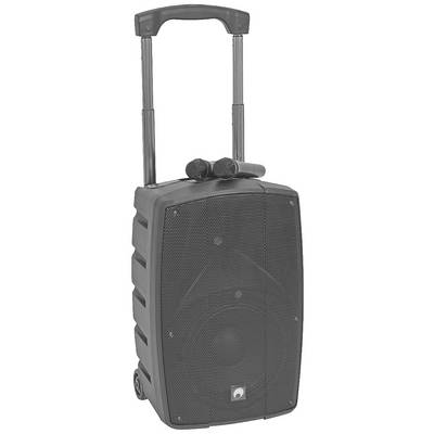 Draagbare luidspreker met twee microfoons aan de bovenkant, ideaal voor mobiele geluidsweergave en flexibele audio-toepassingen.