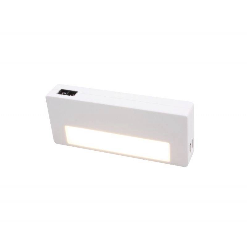 Een rechthoekig, wit LED-licht met een lichtgevende streep in het midden. Het fungeert als verlichtingselement.