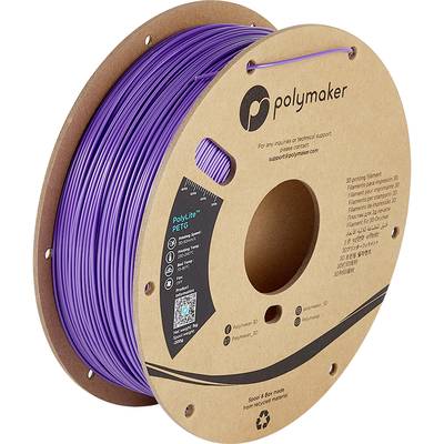 Spoel met paars 3D-printer-filament van het merk 'Polymaker', PETG-materiaal, op kartonnen houder, geschikt voor technisch drukken.