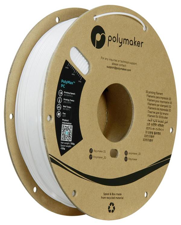 Polymaker PC02002 Polymax Tough Filament PC (polycarbonaat) Hoge stijfheid, Hittebestendig, Slagvast 1.75 mm 750 g Wit 1 stuk(s)