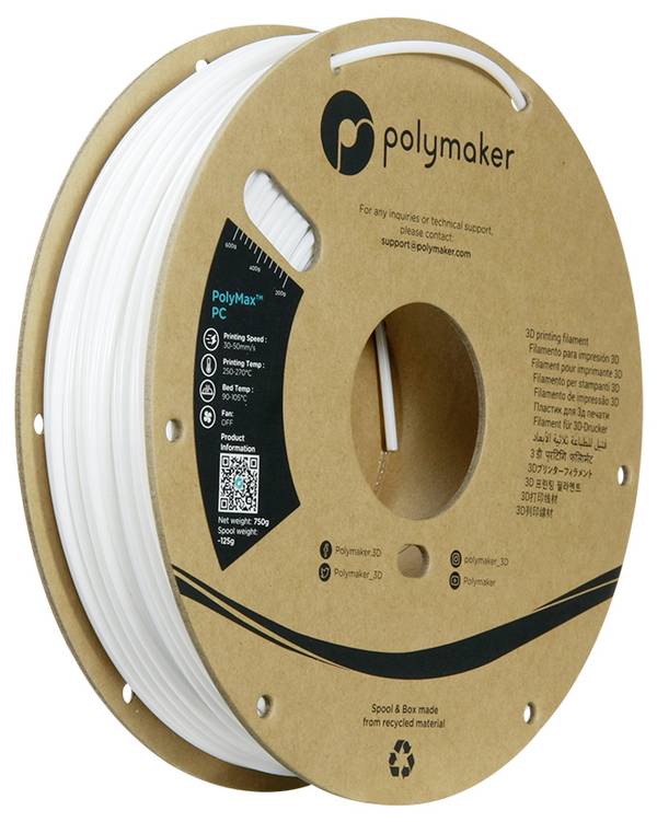 Polymaker PC02004 Polymax Tough Filament PC (polycarbonaat) Hoge stijfheid, Hittebestendig, Slagvast 2.85 mm 750 g Wit 1 stuk(s)