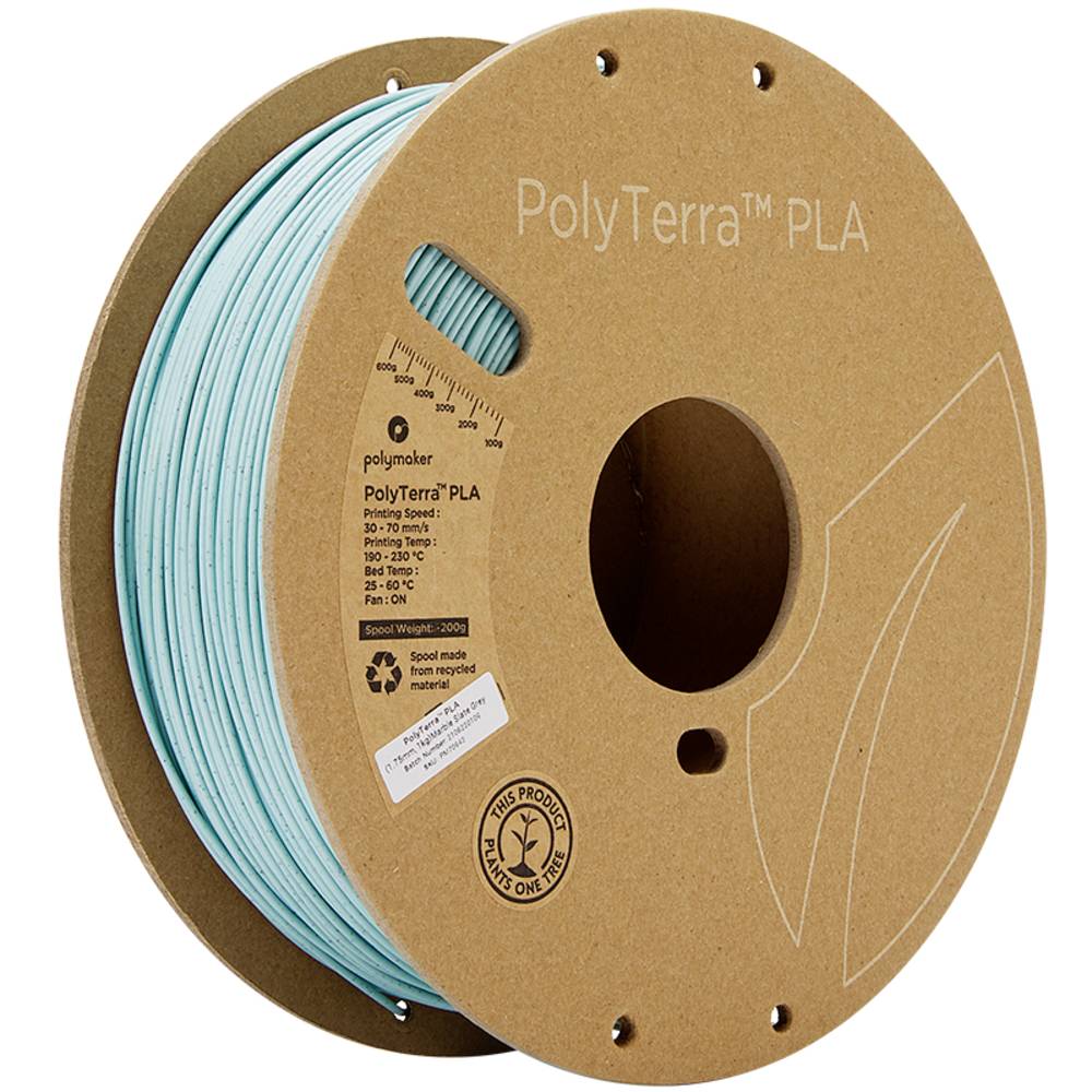 Polymaker 70942 PolyTerra Filament PLA kunststof Gering kunststofgehalte, Wateroplosbaar 1.75 mm 1000 g Leigrijs 1 stuk