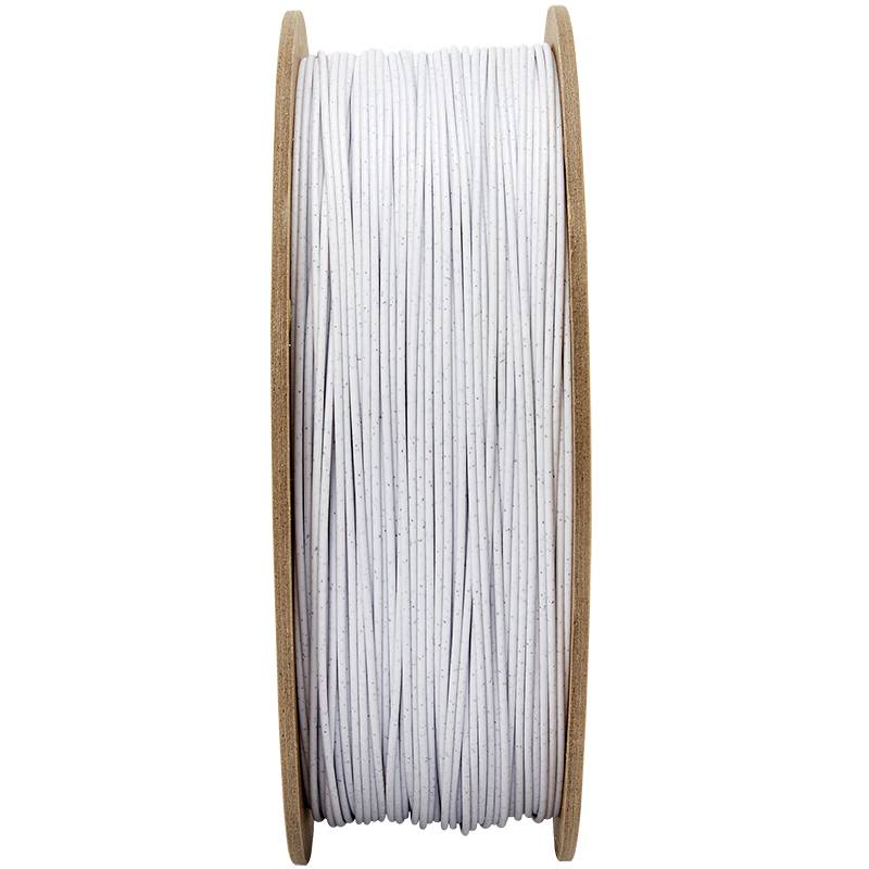 Een spoel met wit 3D-printer filament van PLA.