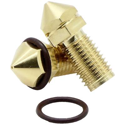 Gouden, conisch element met schroefdraad en O-ring. Waarschijnlijk een onderdeel voor een printer of machine.