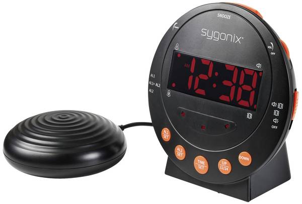 Sygonix SY-5266562 Wekker Elektronisch Zwart  Fluorescerende Cijfers 2 timertijden