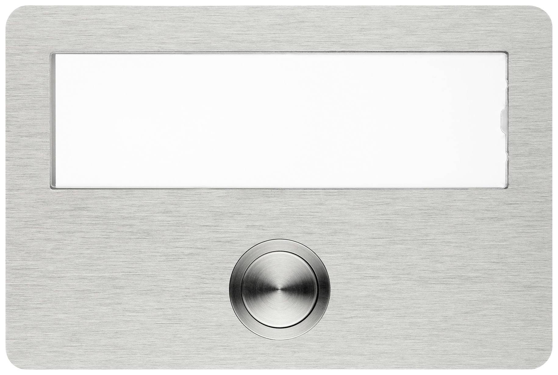 Zilveren naambordje met een ronde metalen belknop en een leeg naamveld.