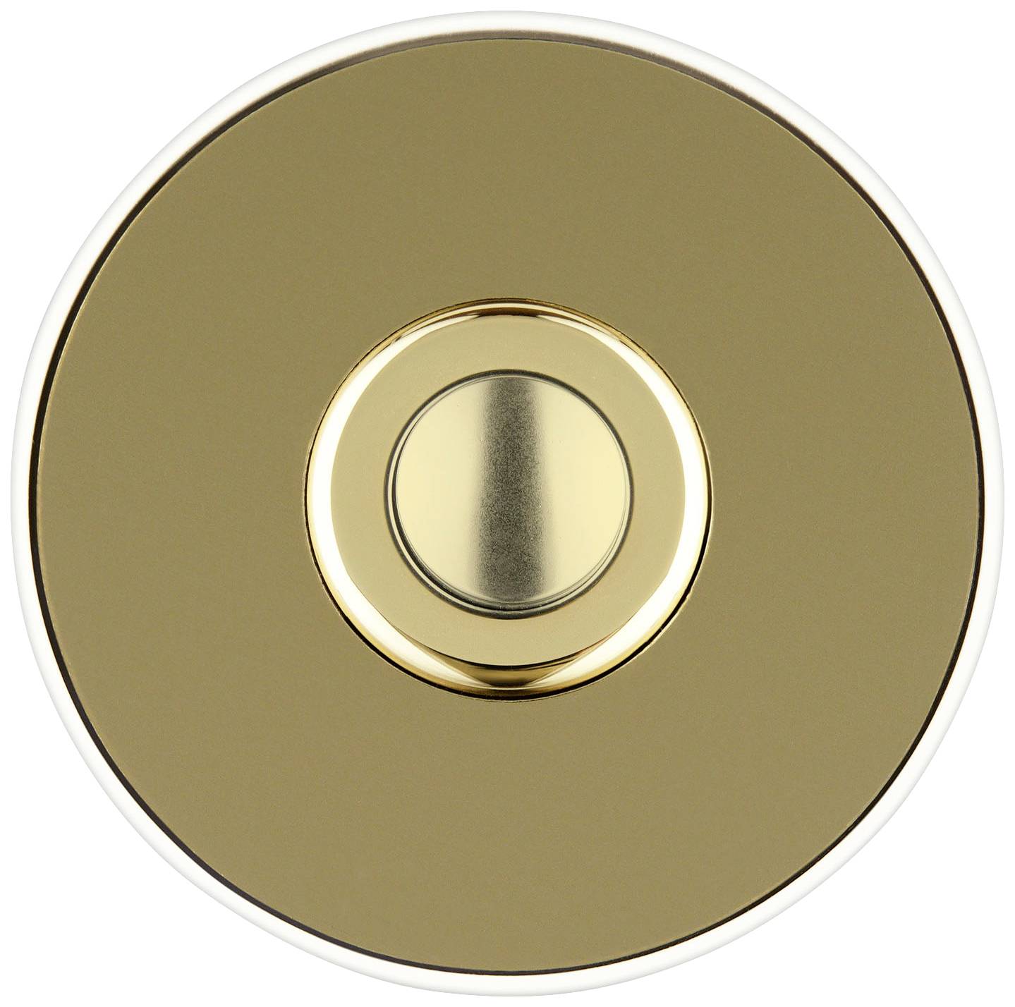 Een ronde, gouden knop in het midden van een platte, gouden cirkel.