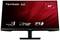 Een 32-inch ViewSonic-monitor met functies: blauwlichtfilter, flikkervrij, IPS SuperClear. Zwarte rand op rode achtergrond.