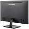 Een zwarte computermonitor van achteren, met het merklogo 'ViewSonic' bovenaan. Monitor gemonteerd op een rechthoekige voet.