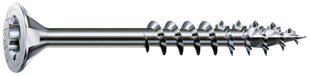 Metalen schroef met verzonken kop en schroefdraad over de gehele schacht, rechtsdraaiend, met glanzende oppervlakte. Geschikt voor hout- of metaalverbindingen.