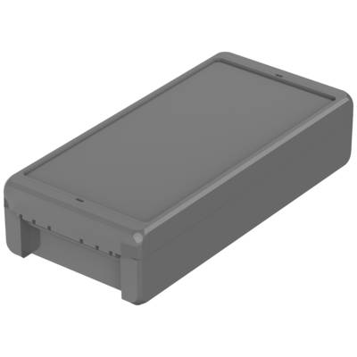 Rechthoekige, donkere behuizing met een glad deksel en afgeronde hoeken, waarschijnlijk bedoeld voor de bescherming van elektronische apparaten.