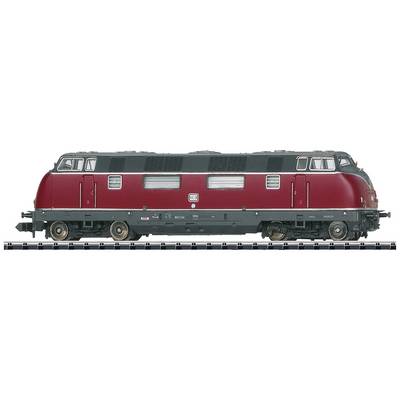 Zijaanzicht van een donkerrode modeltreinlocomotief met een zwart dak op rails, gedetailleerd uitgewerkt, zonder omgeving.