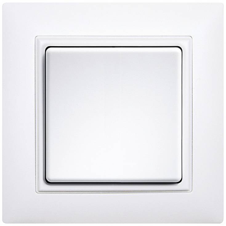 Witte lichtschakelaar in het midden van een witte wandplaat.