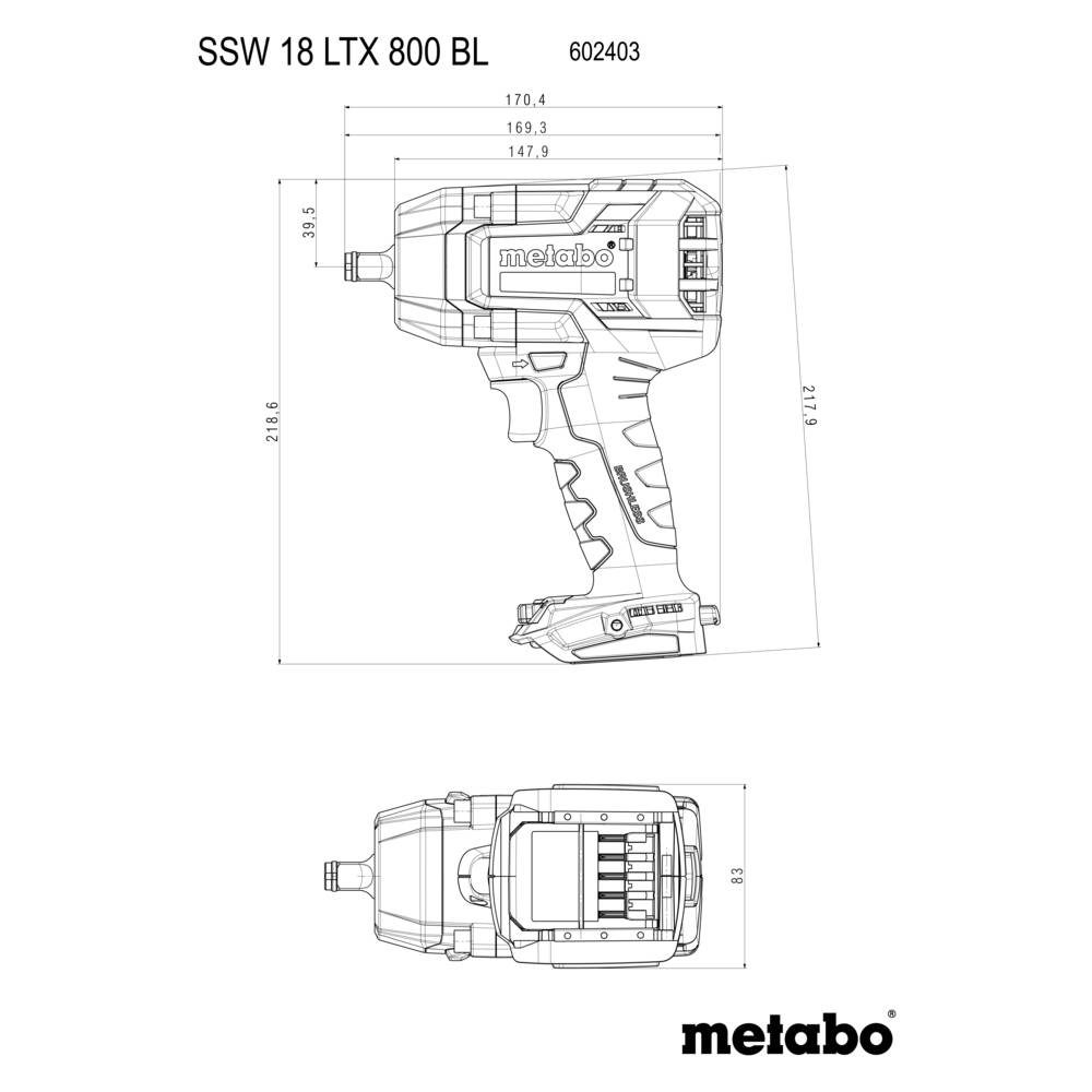 Metabo SSW 18 LTX 800 BL 602403650 Accu-slagmoersleutel 800 Nm 18 V Aantal meegeleverde accu's: 2 5.2 Ah Li-ion Incl. ac-5