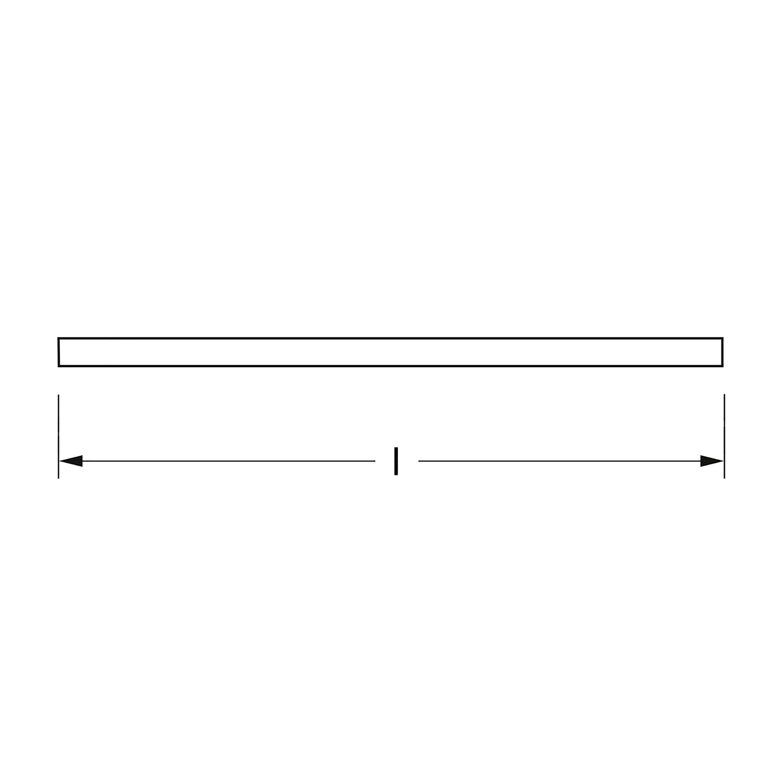Diagram met een horizontale lijn, pijlen aan beide uiteinden, geeft afstand of lengte aan.