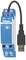 Blauw Eltako FGW14-USB apparaat met USB-kabel voor aansluiting op RS485-systemen, gebruikt voor huisautomatisering.