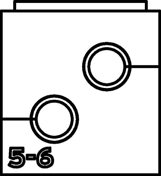 Rechthoekig kubusuitvouwplan met twee cirkels en het getal '5-6' linksonder.