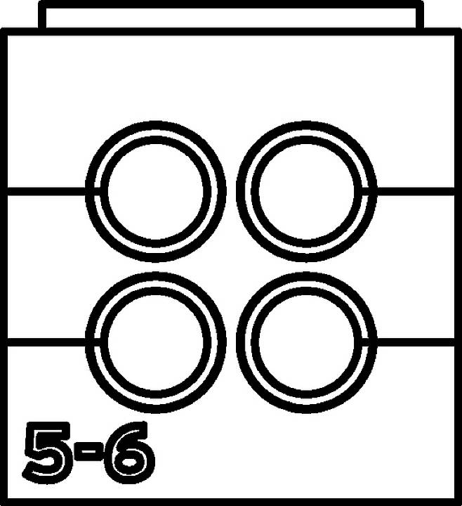 De afbeelding toont een zwart-wit diagram met vier cirkelvormige symbolen gerangschikt in een vierkant. Linksonder staat het getal '5-6'.