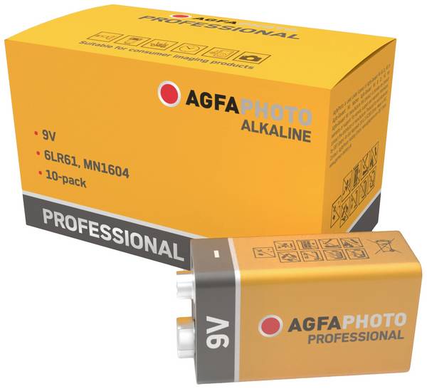 AgfaPhoto Professional 6LR61 9V batterij (blok) Alkaline 9 V 10 stuk(s)