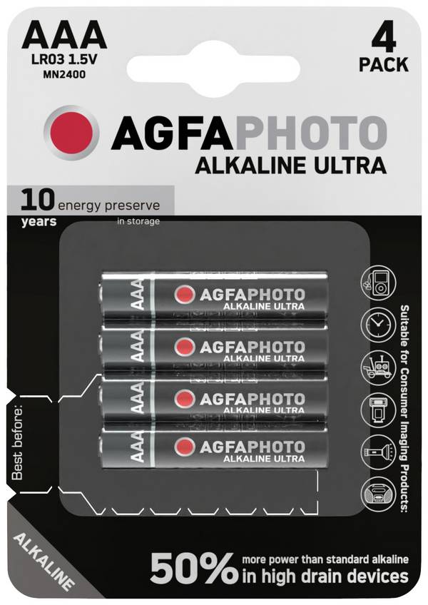 AgfaPhoto Ultra LR03 AAA batterij (potlood) Alkaline 1.5 V 4 stuk(s)