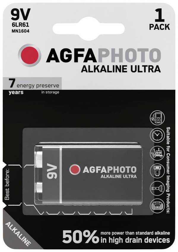 AgfaPhoto Ultra 6LR61 9V batterij (blok) Alkaline 9 V 1 stuk(s)