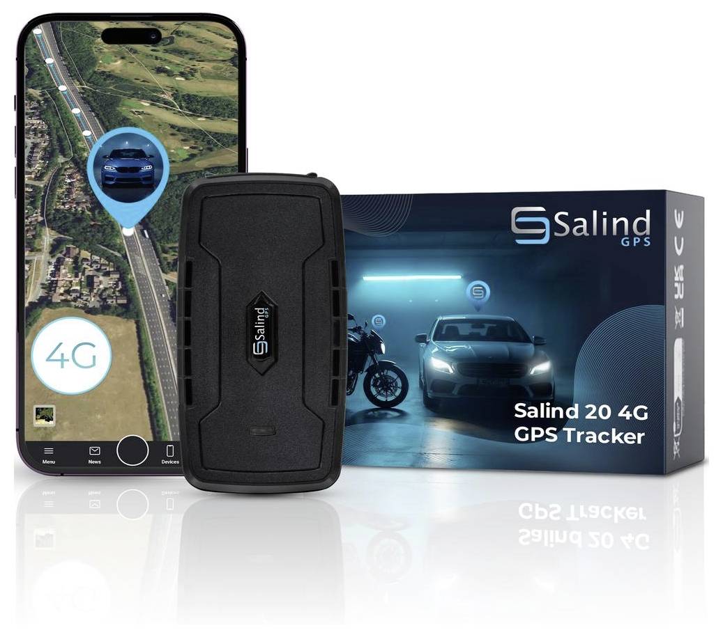 Reclameafbeelding met drie smartphoneweergaven: Buitenmodus met 'Nu tracken', 3D-modus met locatiegeschiedenis van de afgelopen 365 dagen en satelliettmodus met meldingen via app of e-mail.