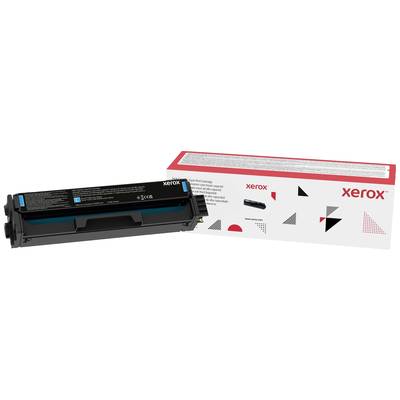 Een zwarte Xerox-printertonerpatroon naast zijn verpakking. De verpakking is wit met geometrische patronen en het Xerox-logo.