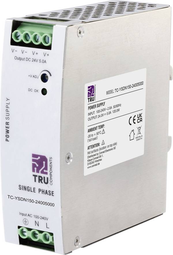TRU COMPONENTS TC-10580792 DIN-rail netvoeding  24 V/DC 5 A 120 W Aantal uitgangen:1 x  Inhoud 1 stuk(s)